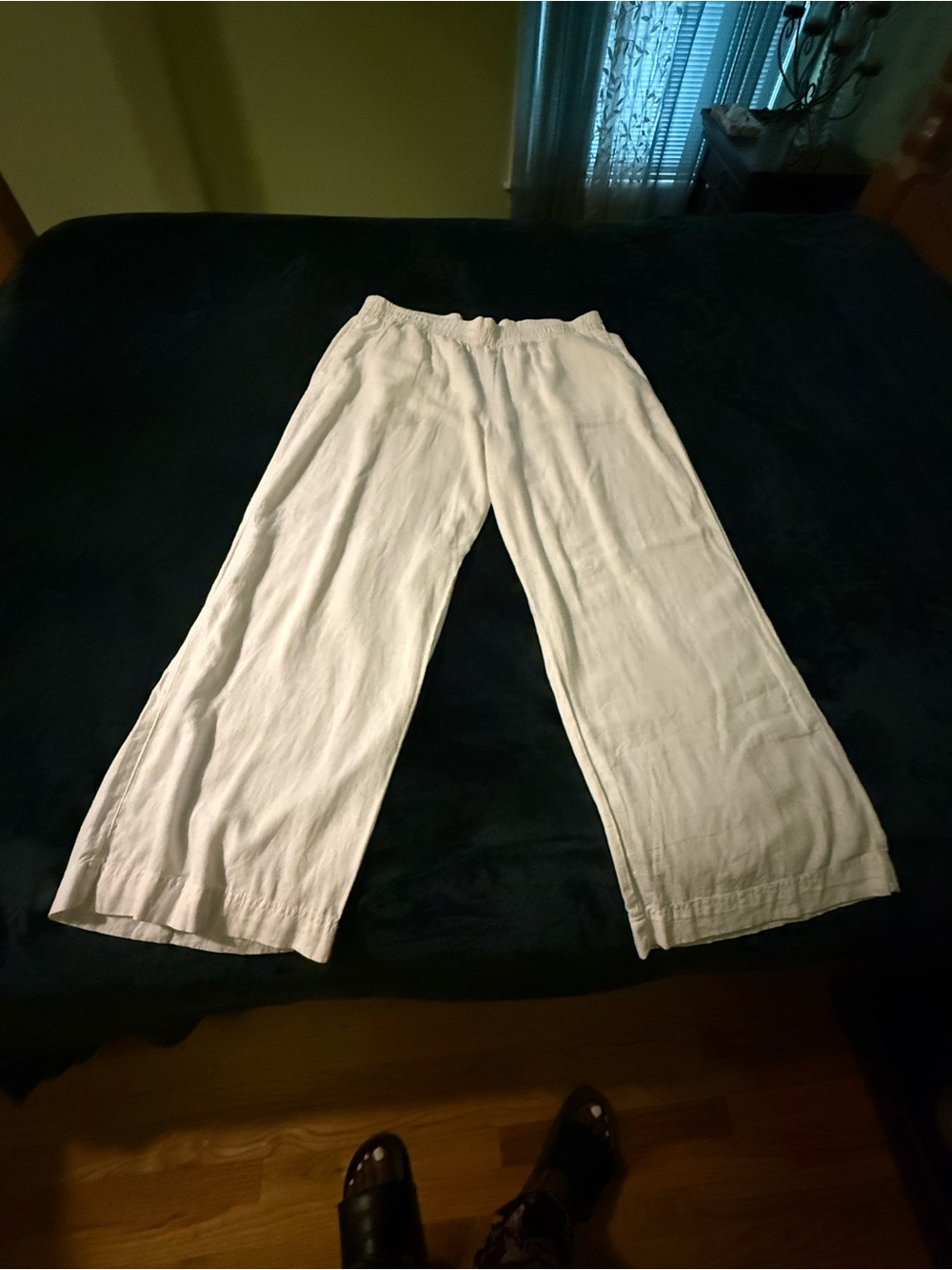 White Linen Wide-Leg Pants XL | Flowy Resort Vacation Style